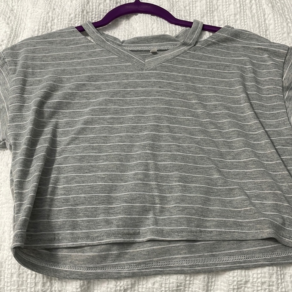 Gray and white striped crop top